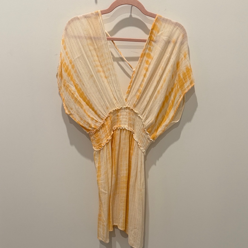 Blue Island Orange and Cream V-Neck Cover Up Dress